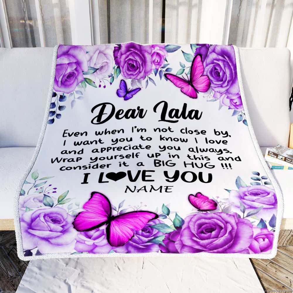 Personalized To My Lala Blanket From Granddaughter Grandson Butterfly Love And Appreciate Lala Birthday Mothers Day Christmas Customized Fleece Throw Blanket | siriusteestore