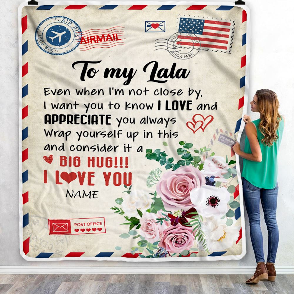 Personalized To My Lala Blanket From Grandkids Floral Air Mail Letter I Love You Lala Birthday Mothers Day Christmas Customized Fleece Throw Blanket | siriusteestore