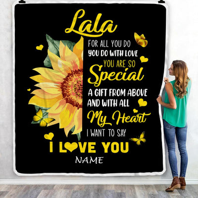 Personalized To My Lala Blanket From Grandkids Granddaughter I Want To Say I Love You Sunfower Lala Birthday Mothers Day Christmas Customized Fleece Blanket | siriusteestore