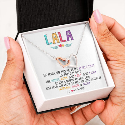 Interlocking Hearts Necklace | Personalized To My Lala Necklace From Grandkids Granddaughter We Squeezed This Necklace Lala Birthday Mothers Day Christmas Customized Gift Box Message Card | siriusteestore