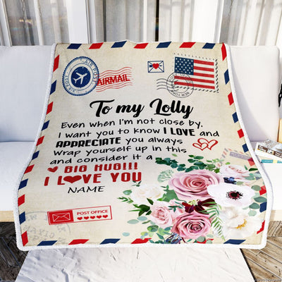 Personalized To My Lolly Blanket From Grandkids Floral Air Mail Letter I Love You Lolly Birthday Mothers Day Christmas Customized Fleece Throw Blanket | siriusteestore