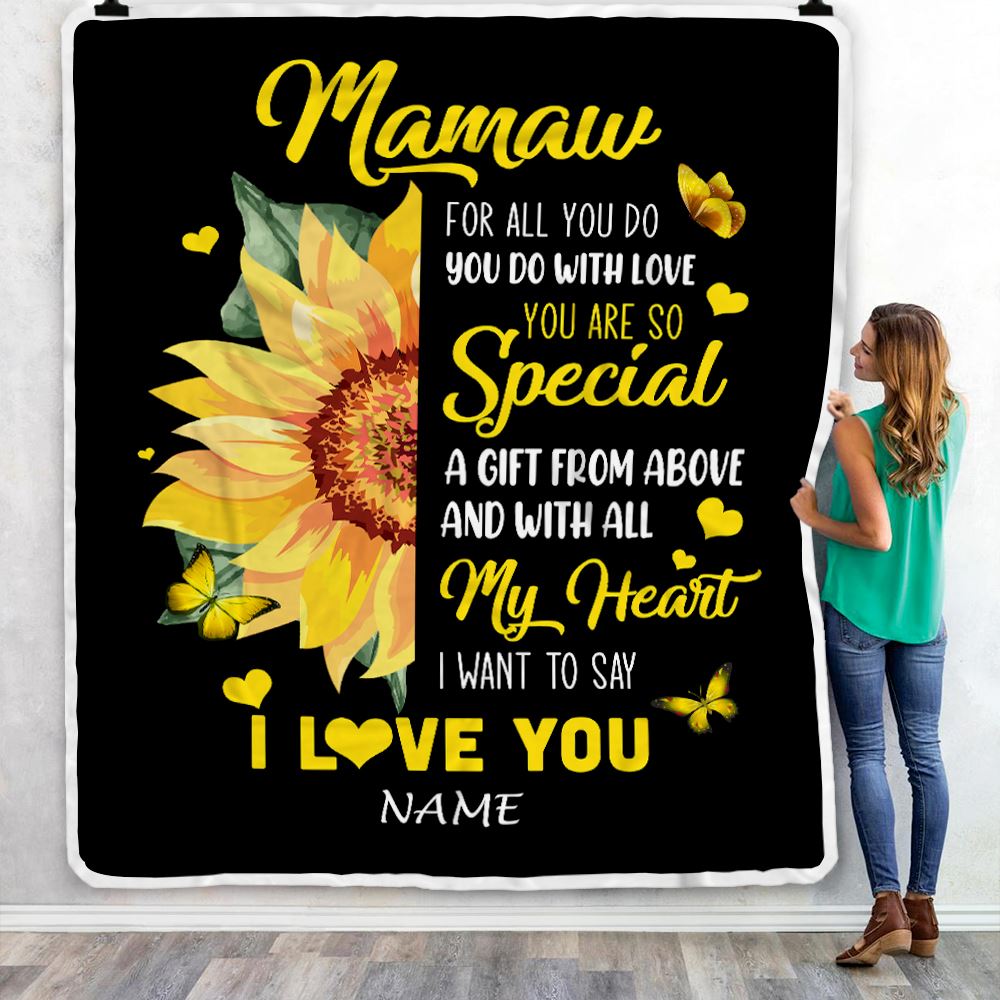 Personalized To My Mamaw Blanket From Grandkids Granddaughter I Want To Say I Love You Sunfower Mamaw Birthday Mothers Day Christmas Customized Fleece Blanket | siriusteestore