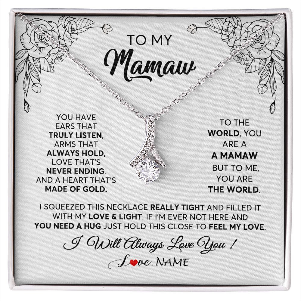 Alluring Beauty Necklace | Personalized To My Mamaw Necklace From Grandkids Granddaughter Hold This Close Feel My Love Mamaw Birthday Mothers Day Jewelry Customized Gift Box Message Card | siriusteestore
