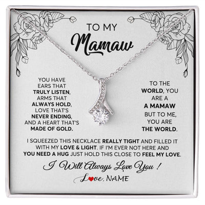 Alluring Beauty Necklace | Personalized To My Mamaw Necklace From Grandkids Granddaughter Hold This Close Feel My Love Mamaw Birthday Mothers Day Jewelry Customized Gift Box Message Card | siriusteestore
