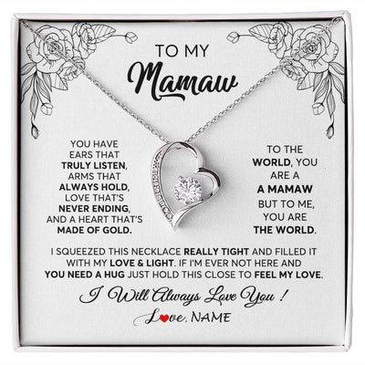 Forever Love Necklace | Personalized To My Mamaw Necklace From Grandkids Granddaughter Hold This Close Feel My Love Mamaw Birthday Mothers Day Jewelry Customized Gift Box Message Card | siriusteestore