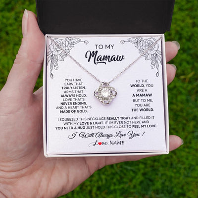 Love Knot Necklace | Personalized To My Mamaw Necklace From Grandkids Granddaughter Hold This Close Feel My Love Mamaw Birthday Mothers Day Jewelry Customized Gift Box Message Card | siriusteestore