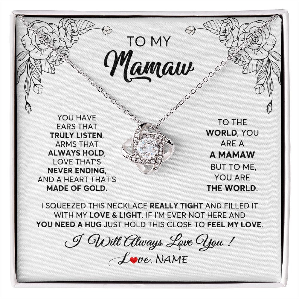 Love Knot Necklace | Personalized To My Mamaw Necklace From Grandkids Granddaughter Hold This Close Feel My Love Mamaw Birthday Mothers Day Jewelry Customized Gift Box Message Card | siriusteestore