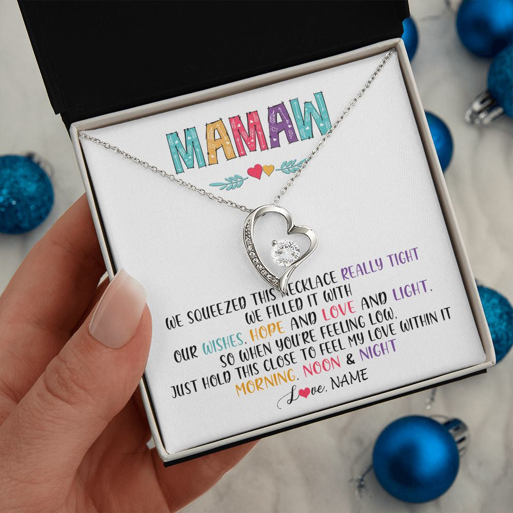 Forever Love Necklace | Personalized To My Mamaw Necklace From Grandkids Granddaughter We Squeezed This Necklace Mamaw Birthday Mothers Day Jewelry Customized Gift Box Message Card | siriusteestore