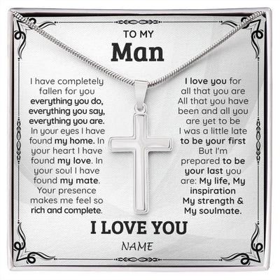 Stainless Cross Necklace | Personalized To My Man Necklace From Wife I Love You for Boyfriend Husband Groom Wedding Day Anniversary Valentines Christmas Customized Gift Box Message Card | siriusteestore