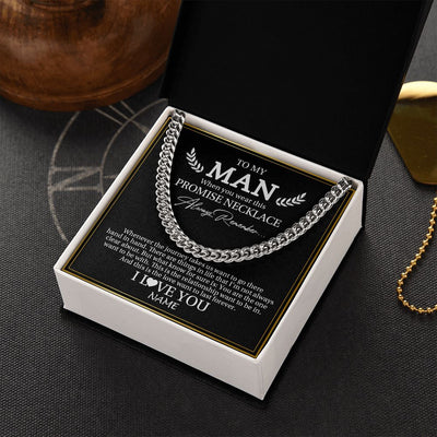 Cuban Link Chain Necklace | Personalized To My Man Necklace From Wife Wherever The Journey Husband Birthday Anniversary Wedding Valentines Day Christmas Customized Gift Box Message Card | siriusteestore