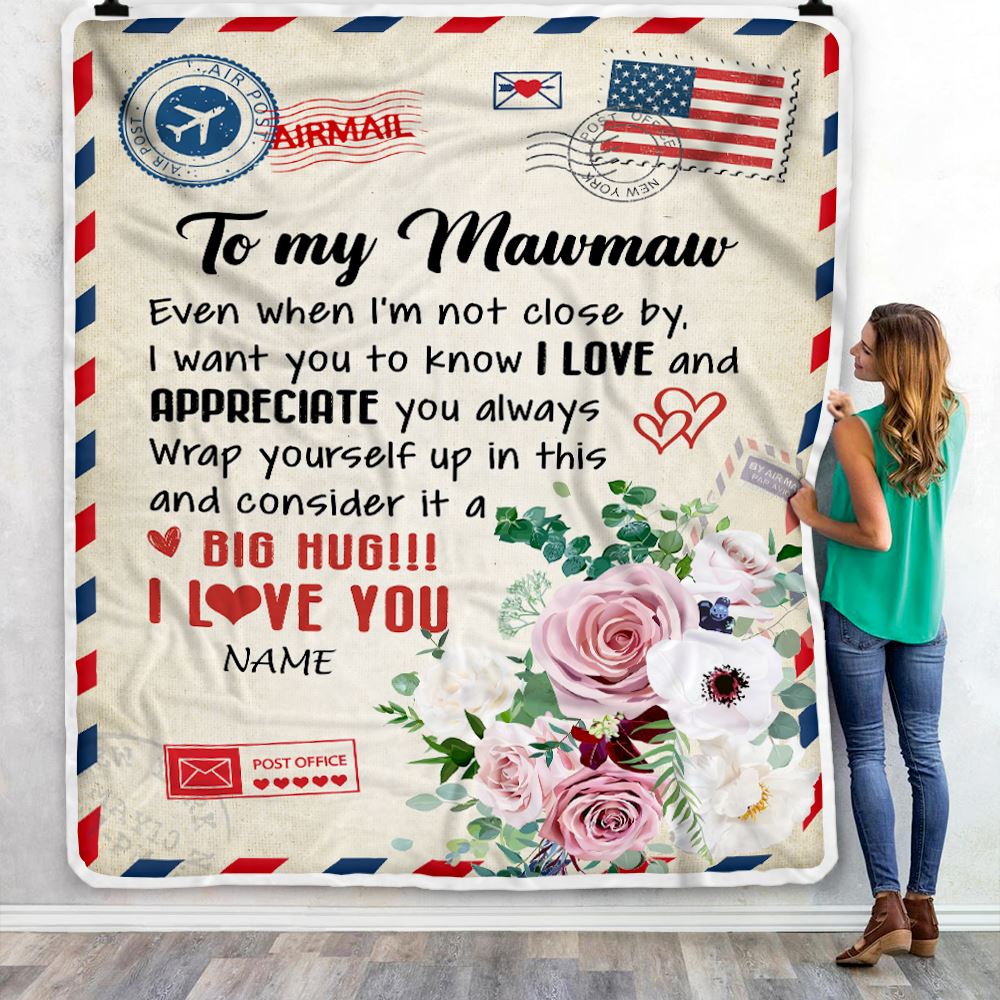Personalized To My Mawmaw Blanket From Grandkids Floral Air Mail Letter I Love You Mawmaw Birthday Mothers Day Christmas Customized Fleece Throw Blanket | siriusteestore