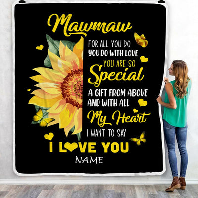 Personalized To My Mawmaw Blanket From Grandkids Granddaughter I Want To Say I Love You Sunfower Mawmaw Birthday Mothers Day Christmas Fleece Throw Blanket | siriusteestore