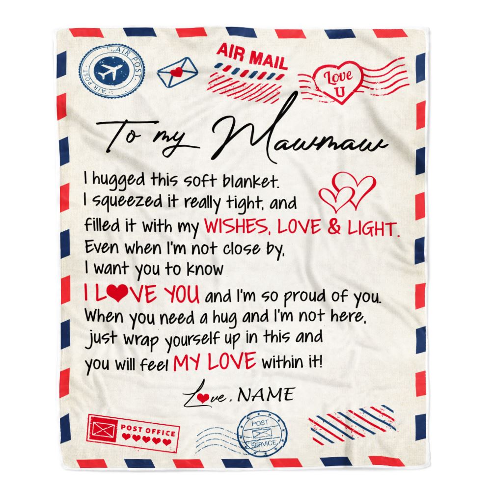 Personalized To My Mawmaw Blanket From Grandkids Grandson Air Mail Letter I Love You Mawmaw Birthday Mothers Day Christmas Customized Fleece Throw Blanket | siriusteestore
