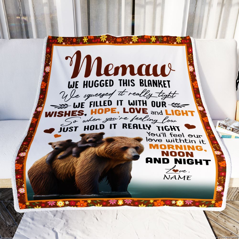 Personalized To My Memaw Blanket From Granddaughter Grandson Bear I Love You Memaw Birthday Mothers Day Christmas Customized Fleece Throw Blanket | siriusteestore