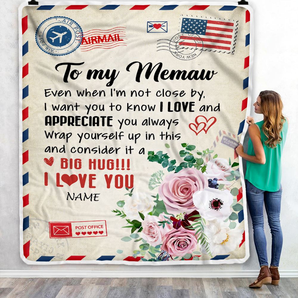 Personalized To My Memaw Blanket From Grandkids Floral Air Mail Letter I Love You Memaw Birthday Mothers Day Christmas Customized Fleece Throw Blanket | siriusteestore
