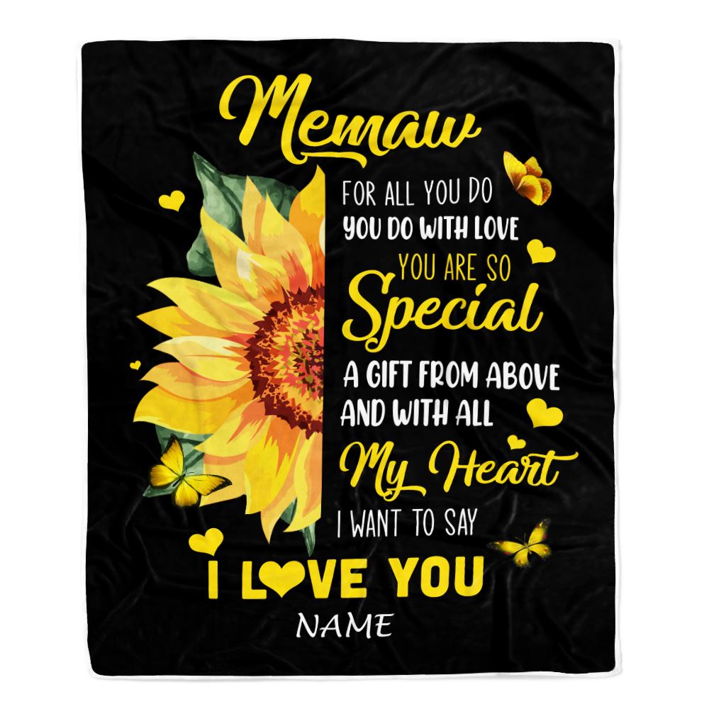 Personalized To My Memaw Blanket From Grandkids Granddaughter I Want To Say I Love You Sunfower Memaw Birthday Mothers Day Christmas Customized Fleece Blanket | siriusteestore