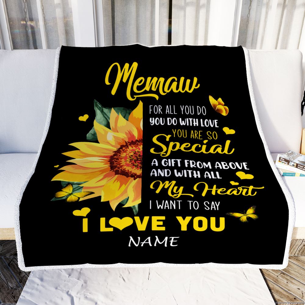 Personalized To My Memaw Blanket From Grandkids Granddaughter I Want To Say I Love You Sunfower Memaw Birthday Mothers Day Christmas Customized Fleece Blanket | siriusteestore