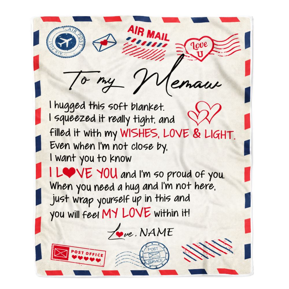 Personalized To My Memaw Blanket From Grandkids Grandson Air Mail Letter I Love You Meme Birthday Mothers Day Christmas Customized Fleece Throw Blanket | siriusteestore