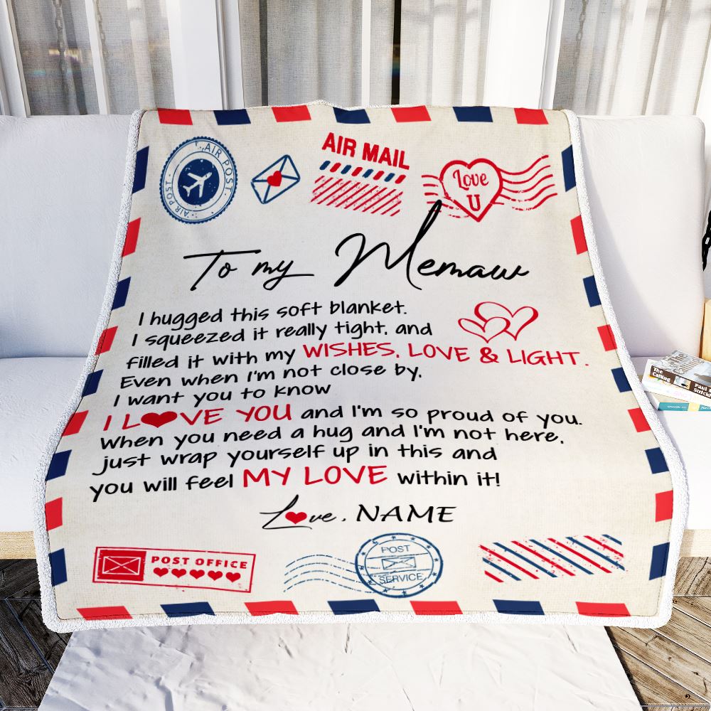 Personalized To My Memaw Blanket From Grandkids Grandson Air Mail Letter I Love You Meme Birthday Mothers Day Christmas Customized Fleece Throw Blanket | siriusteestore