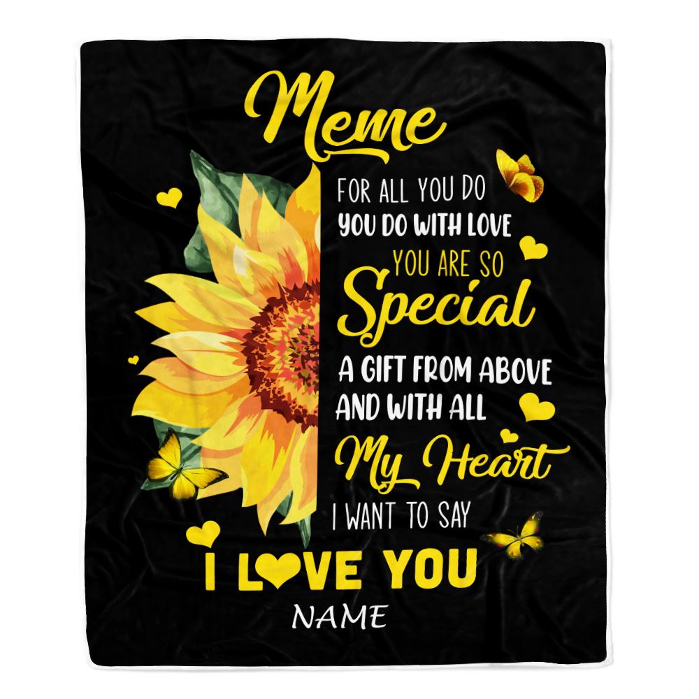 Personalized To My Meme Blanket From Grandkids Granddaughter I Want To Say I Love You Sunfower Meme Birthday Mothers Day Christmas Customized Fleece Blanket | siriusteestore