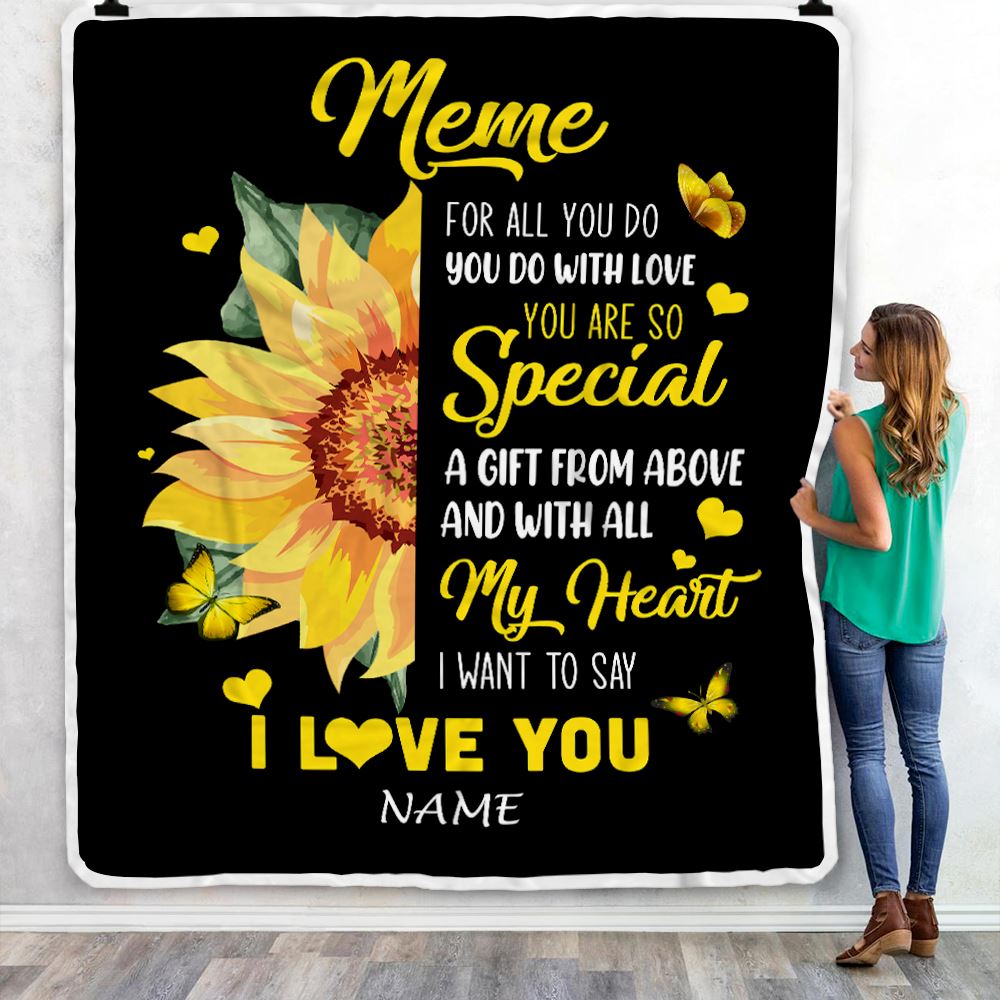 Personalized To My Meme Blanket From Grandkids Granddaughter I Want To Say I Love You Sunfower Meme Birthday Mothers Day Christmas Customized Fleece Blanket | siriusteestore
