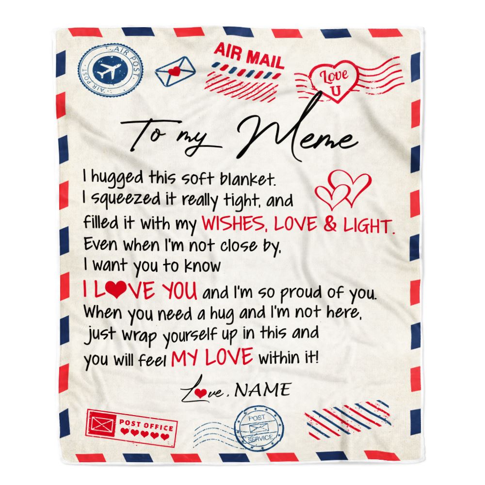 Personalized To My Meme Blanket From Grandkids Grandson Air Mail Letter I Love You Meme Birthday Mothers Day Christmas Customized Fleece Throw Blanket | siriusteestore