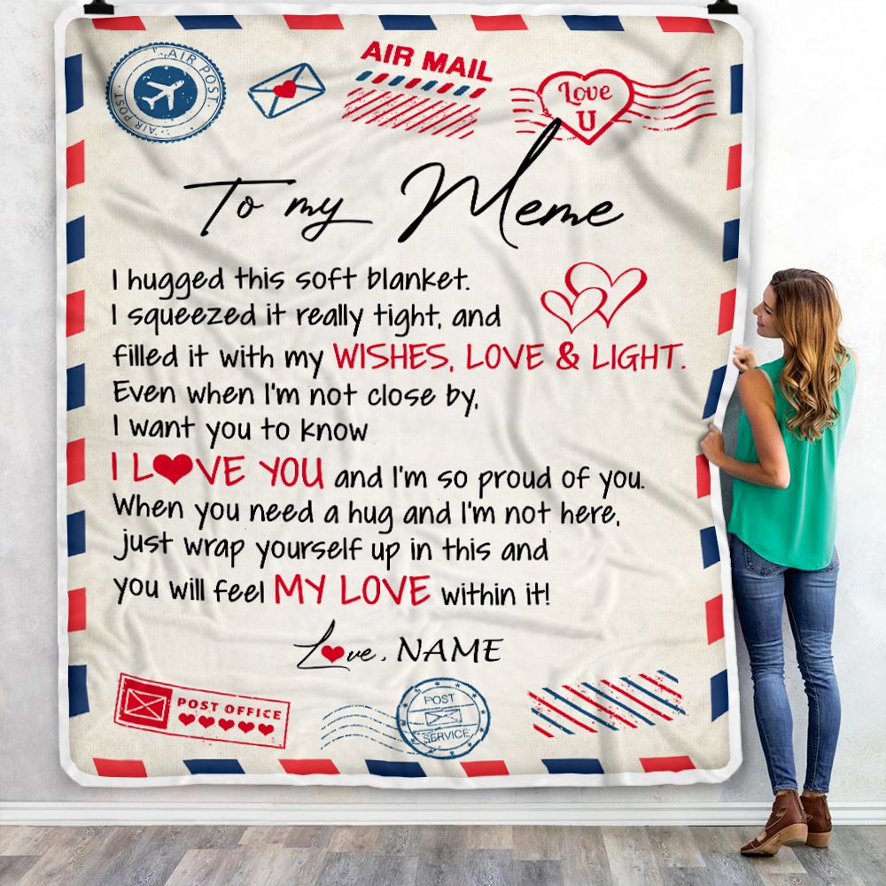 Personalized To My Meme Blanket From Grandkids Grandson Air Mail Letter I Love You Meme Birthday Mothers Day Christmas Customized Fleece Throw Blanket | siriusteestore
