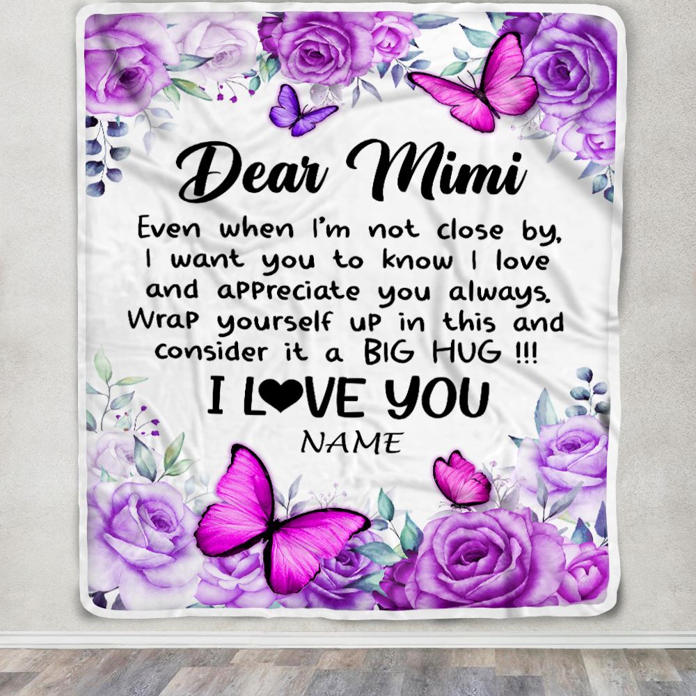 Personalized To My Mimi Blanket From Granddaughter Grandson Butterfly Love And Appreciate Mimi Birthday Mothers Day Christmas Customized Fleece Throw Blanket | siriusteestore