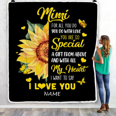 Personalized To My Mimi Blanket From Grandkids Granddaughter I Want To Say I Love You Sunfower Mimi Birthday Mothers Day Christmas Customized Fleece Blanket | siriusteestore