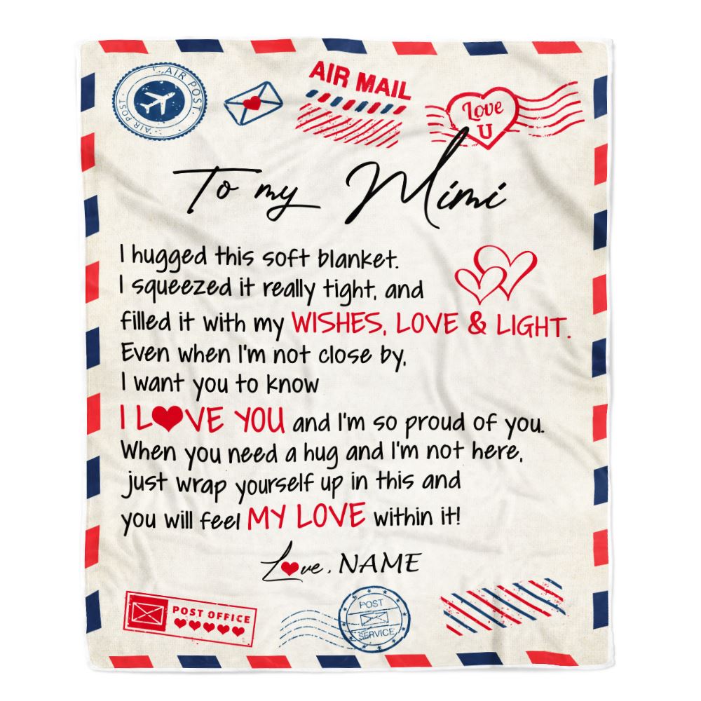 Personalized To My Mimi Blanket From Grandkids Grandson Air Mail Letter I Love You Mimi Birthday Mothers Day Christmas Customized Fleece Throw Blanket | siriusteestore