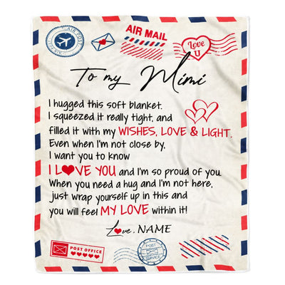 Personalized To My Mimi Blanket From Grandkids Grandson Air Mail Letter I Love You Mimi Birthday Mothers Day Christmas Customized Fleece Throw Blanket | siriusteestore