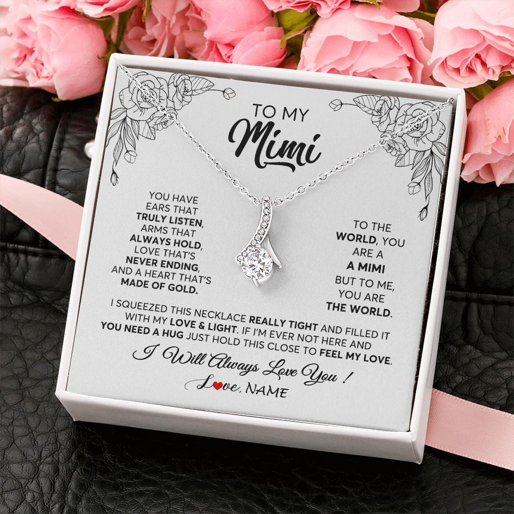 Alluring Beauty Necklace | Personalized To My Mimi Necklace From Grandkids Granddaughter Hold This Close Feel My Love Mimi Birthday Mothers Day Christmas Customized Gift Box Message Card | siriusteestore