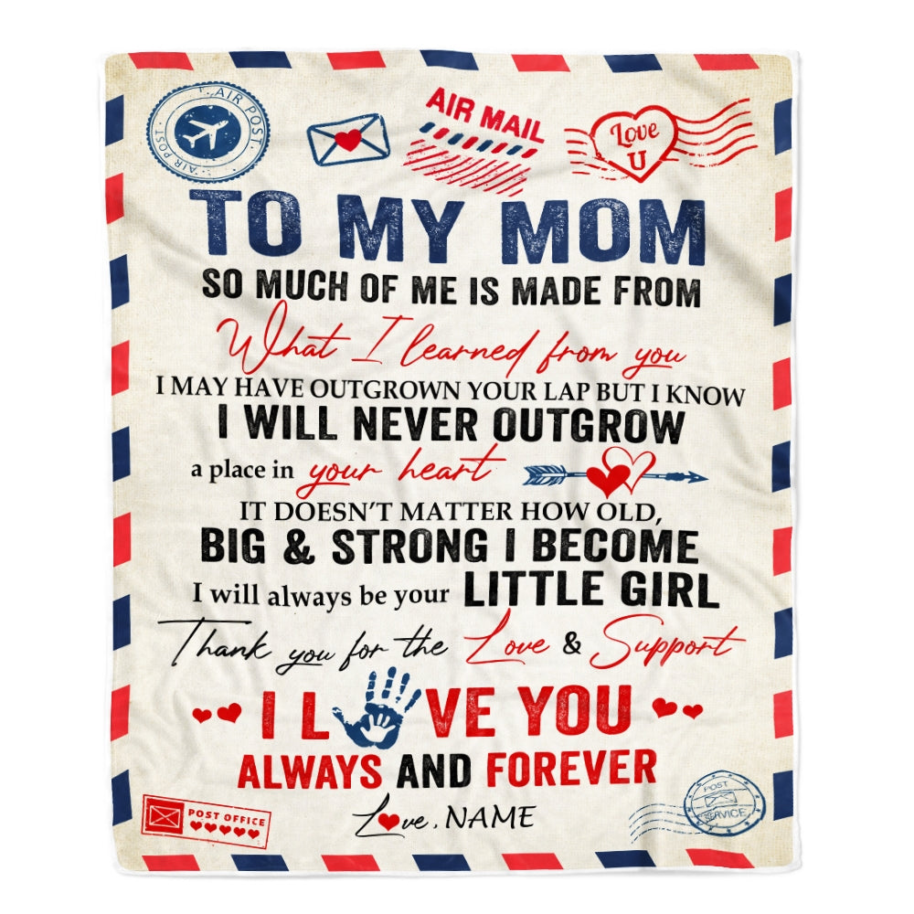 Personalized To My Mom Blanket From Daughter Air Mail Letter Mail I Love You Always Forever Mom Mother's Day Birthday Christmas Customized Fleece Blanket | siriusteestore