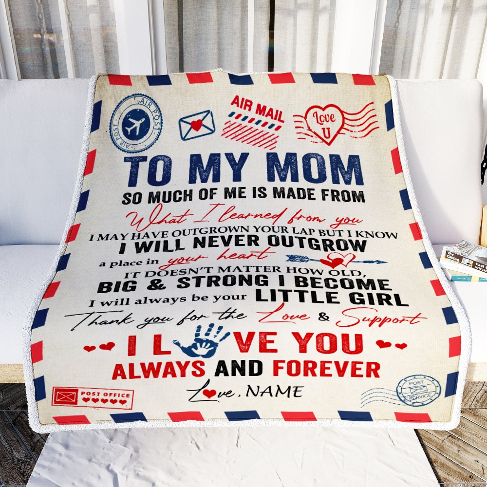 Personalized To My Mom Blanket From Daughter Air Mail Letter Mail I Love You Always Forever Mom Mother's Day Birthday Christmas Customized Fleece Blanket | siriusteestore