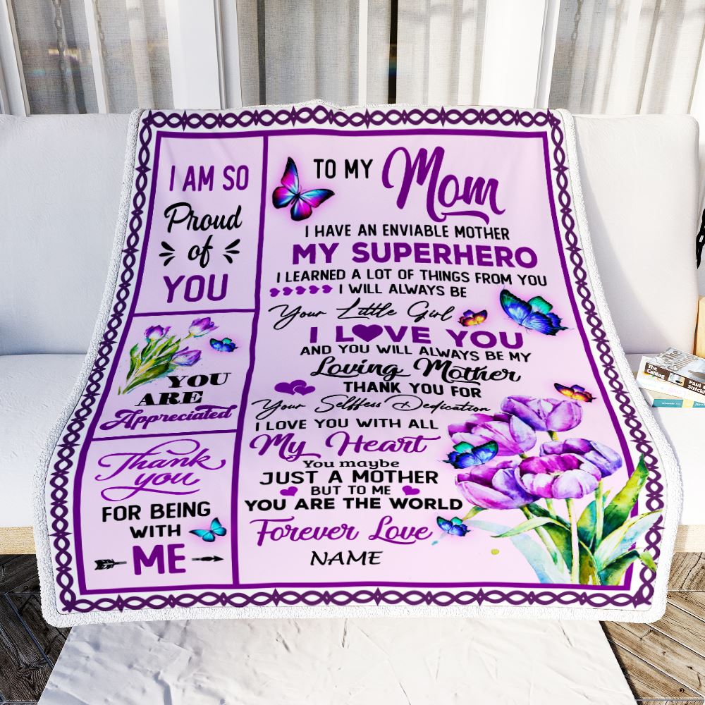 To My Mom I Love You  Butterfly & Rose - Fleece Blanket - Banantees