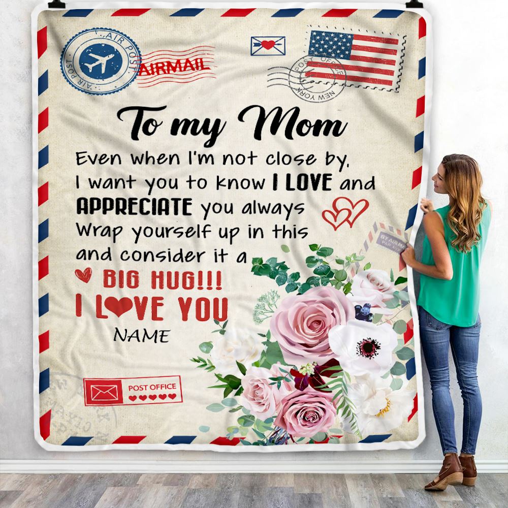 Personalized To My Mom Blanket From Daughter Son Floral Air Mail Letter I Love You Mom Birthday Mothers Day Christmas Customized Fleece Throw Blanket | siriusteestore