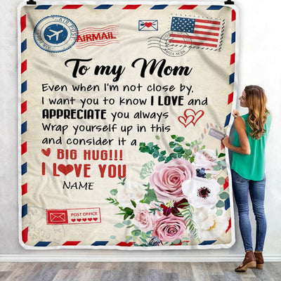 Personalized To My Mom Blanket From Daughter Son Floral Air Mail Letter I Love You Mom Birthday Mothers Day Christmas Customized Fleece Throw Blanket | siriusteestore