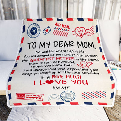 Personalized To My Mom Blanket From Daughter Son Letter Air Mail Best Mom Hug Birthday Mothers Day Thanksgiving Christmas Customized Fleece Throw Blanket | siriusteestore