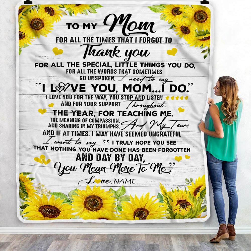 Personalized To My Mom Blanket From Daughter Son Thank You For All Wood Sunflower Mother Birthday Mothers Day Christmas Customized Bed Fleece Throw Blanket | siriusteestore