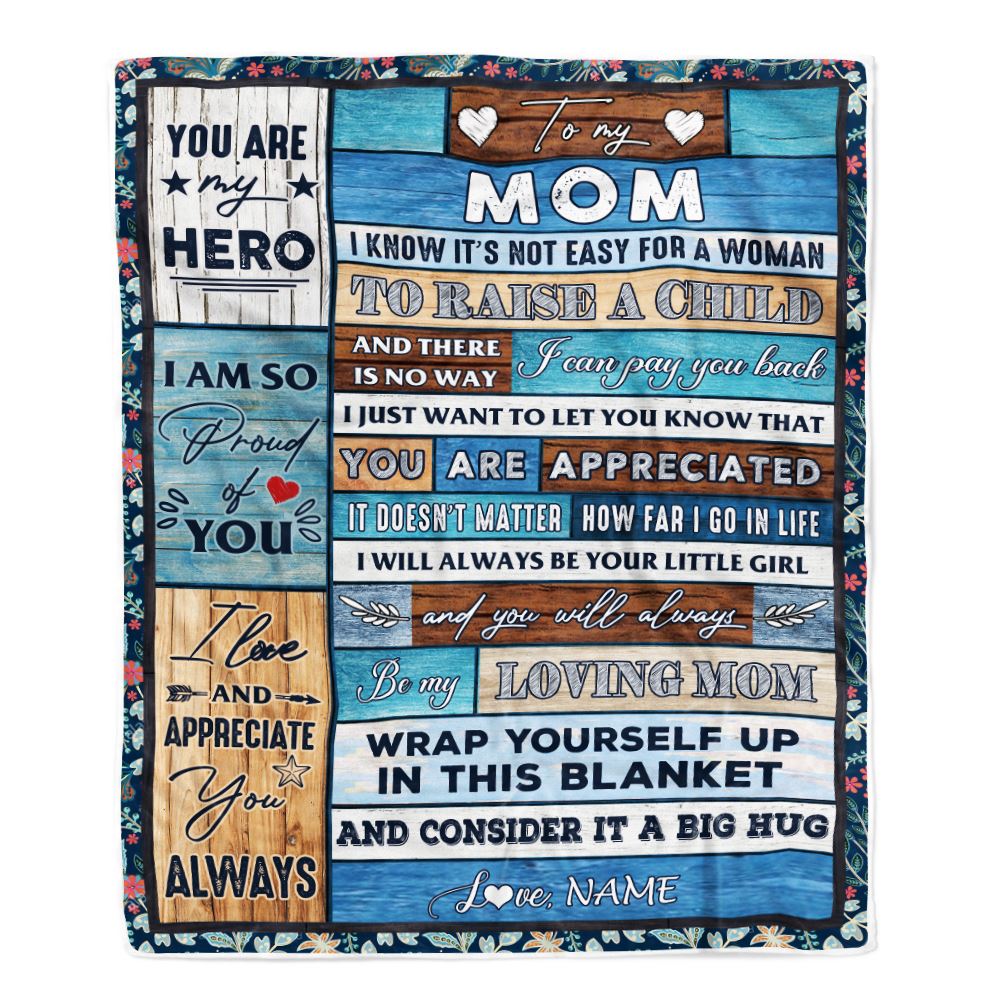 Personalized To My Mom Blanket From Daughter Son Wood It A Big Hug Be My Loving Mom Birthday Mothers Day Thanksgiving Christmas Customized Fleece Throw Blanket | siriusteestore
