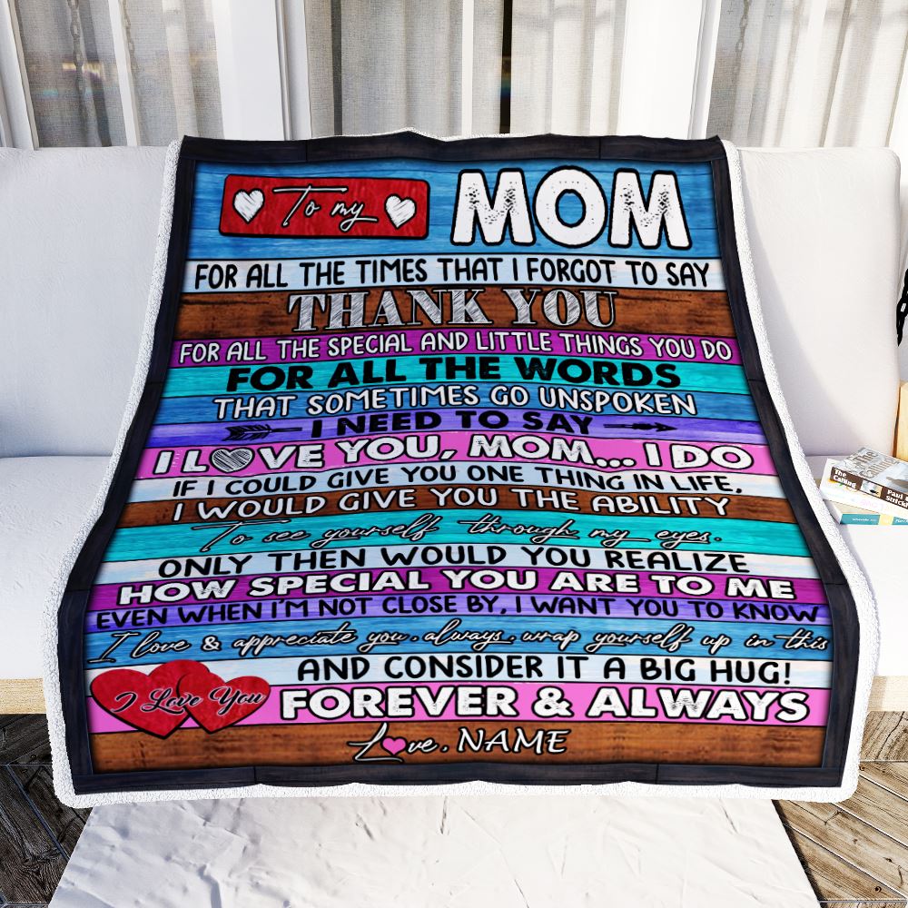 Personalized To My Mom Blanket From Daughter Son Wood Thank You I Love You Mom Birthday Mothers Day Christmas Customized Bed Fleece Throw Blanket | siriusteestore