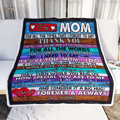 Personalized To My Mom Blanket From Daughter Son Wood Thank You I Love You Mom Birthday Mothers Day Christmas Customized Bed Fleece Throw Blanket | siriusteestore