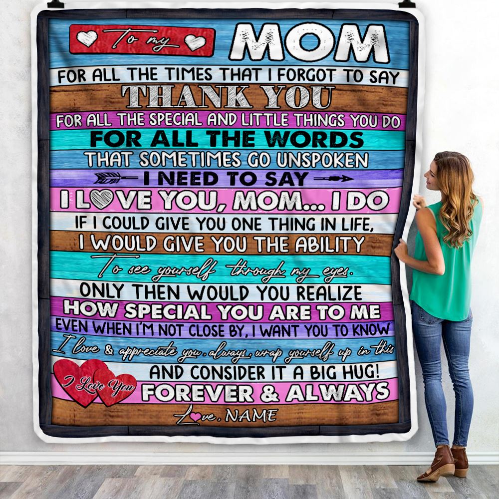 Personalized To My Mom Blanket From Daughter Son Wood Thank You I Love You Mom Birthday Mothers Day Christmas Customized Bed Fleece Throw Blanket | siriusteestore