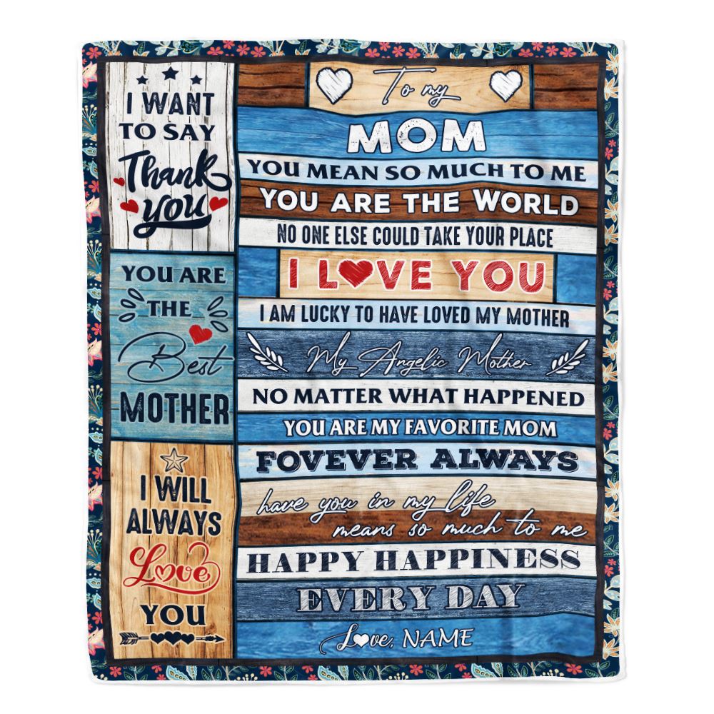Personalized To My Mom Blanket From Daughter Son Wood You Are My Favorite Mom Birthday Mothers Day Thanksgiving Christmas Customized Bed Fleece Throw Blanket | siriusteestore