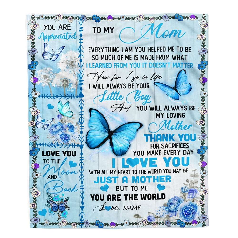 Personalized To My Mom Blanket From Son I Love You With All My Heart Butterfly Mom Mothers Day Birthday Christmas Customized Fleece Blanket | siriusteestore