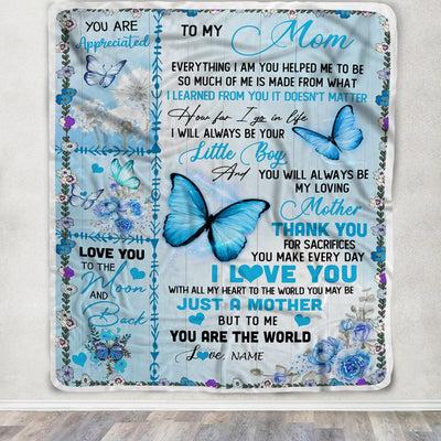 Personalized To My Mom Blanket From Son I Love You With All My Heart Butterfly Mom Mothers Day Birthday Christmas Customized Fleece Blanket | siriusteestore