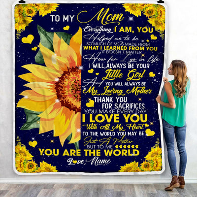 Personalized To My Mom Blanket from Daughter Everything I Am You Helped Me to Be Sunflower Birthday Mothers Day Christmas Customized Fleece Blanket | siriusteestore