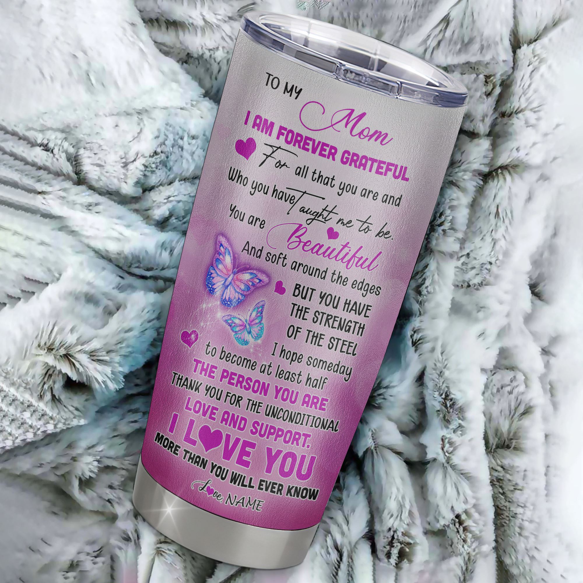 Personalized To My Mom From Daughter Son Stainless Steel Tumbler Cup Butterfly I Am Forever GrateFul Bonus Mom Mothers Day Birthday Christmas Travel Mug | siriusteestore