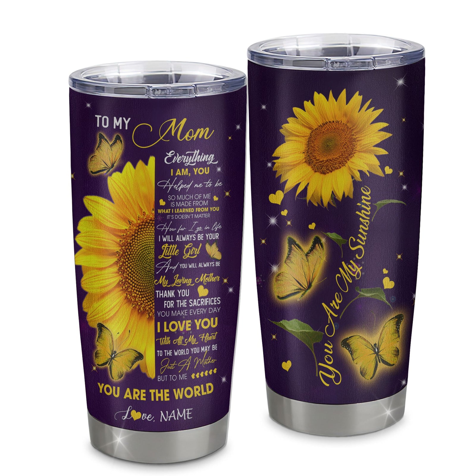 Personalized To My Mom From Daughter Son Stainless Steel Tumbler Cup You Are My Sunshine Butterfly Sunflower Mom Birthday Mothers Day Christmas Travel Mug | siriusteestore