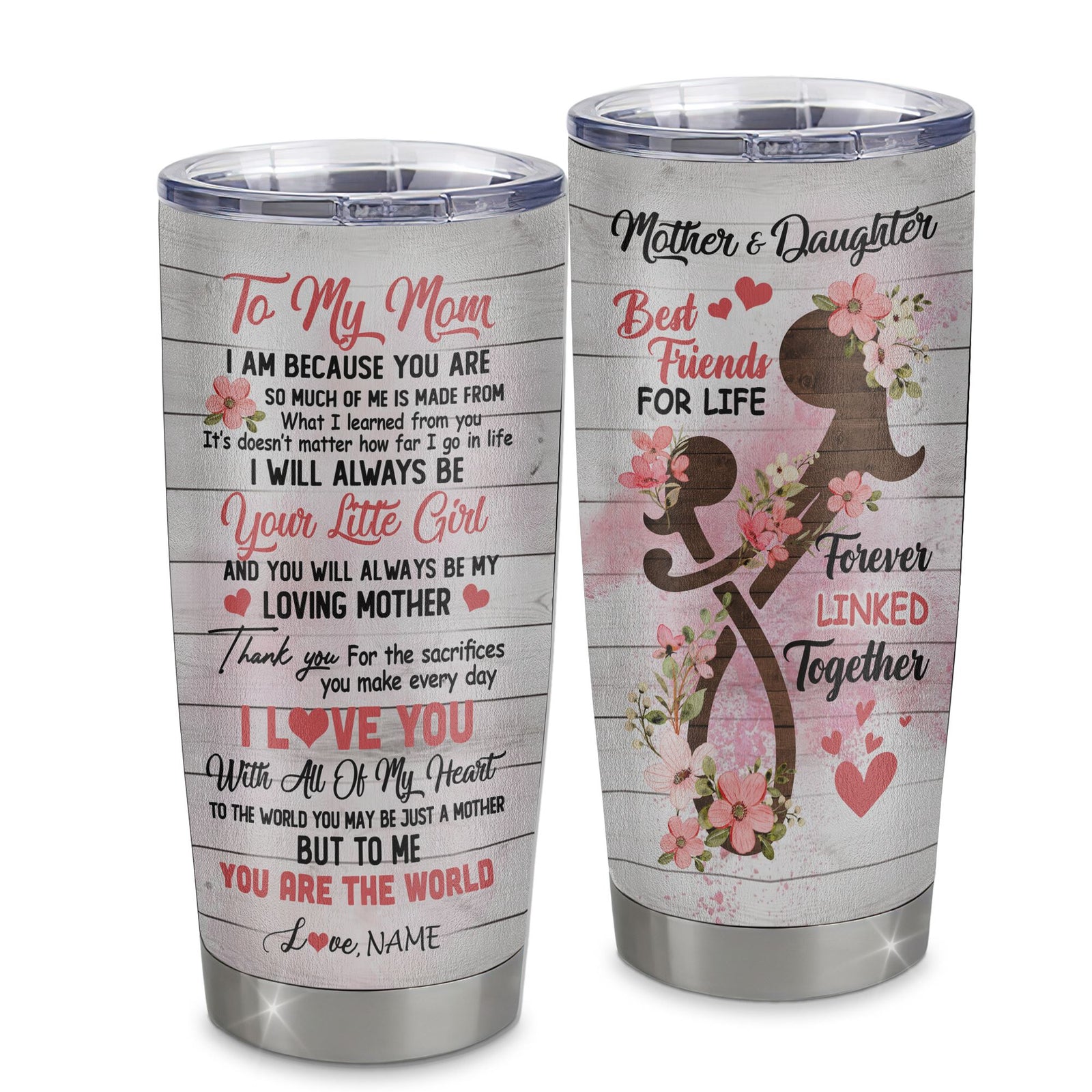 Personalized To My Mom From Daughter Stainless Steel Tumbler Cup Flower I Love You With All Of My Heart Mom Mothers Day Birthday Christmas Travel Mug | siriusteestore